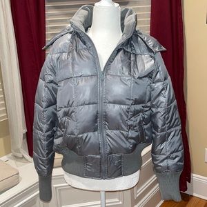 Old Navy Cozy puffer Jacket removable hood Sz large Grey Gray